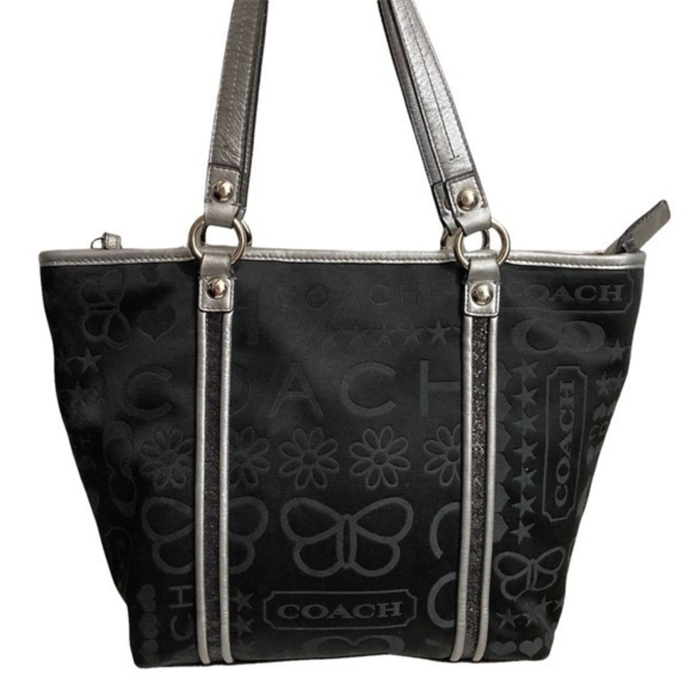 Coach black sateen scribble glitter tote bag